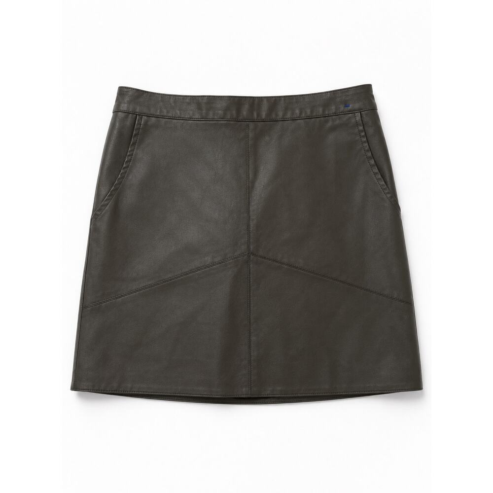 Harper Heritage Faux Leather Mini Skirt XS Olive Green A-Line Zip Back Pockets - Picture 1 of 13